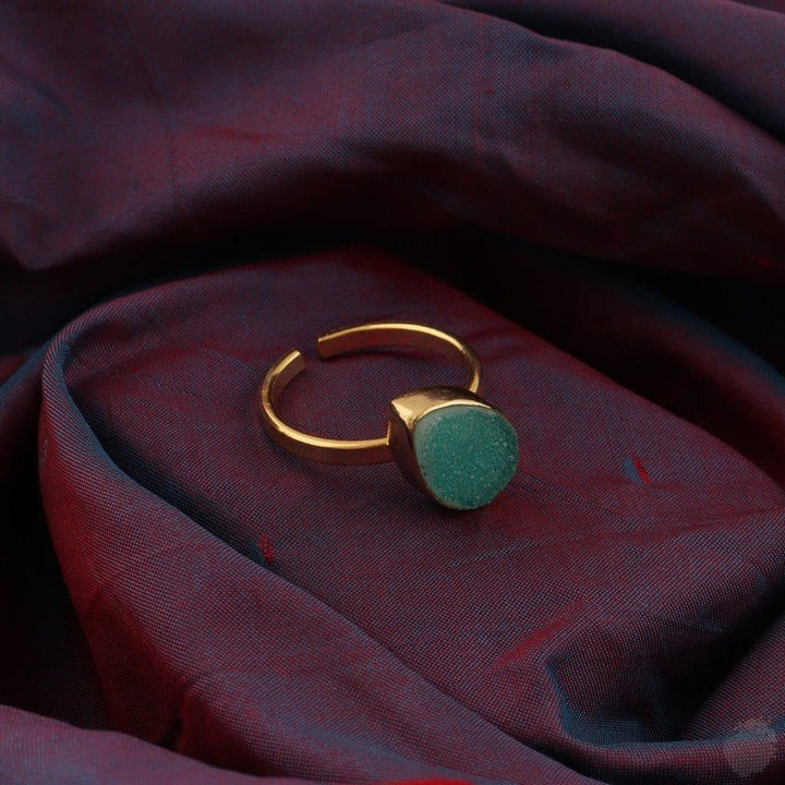 Elegant Green Drusy Gold Plated Ring