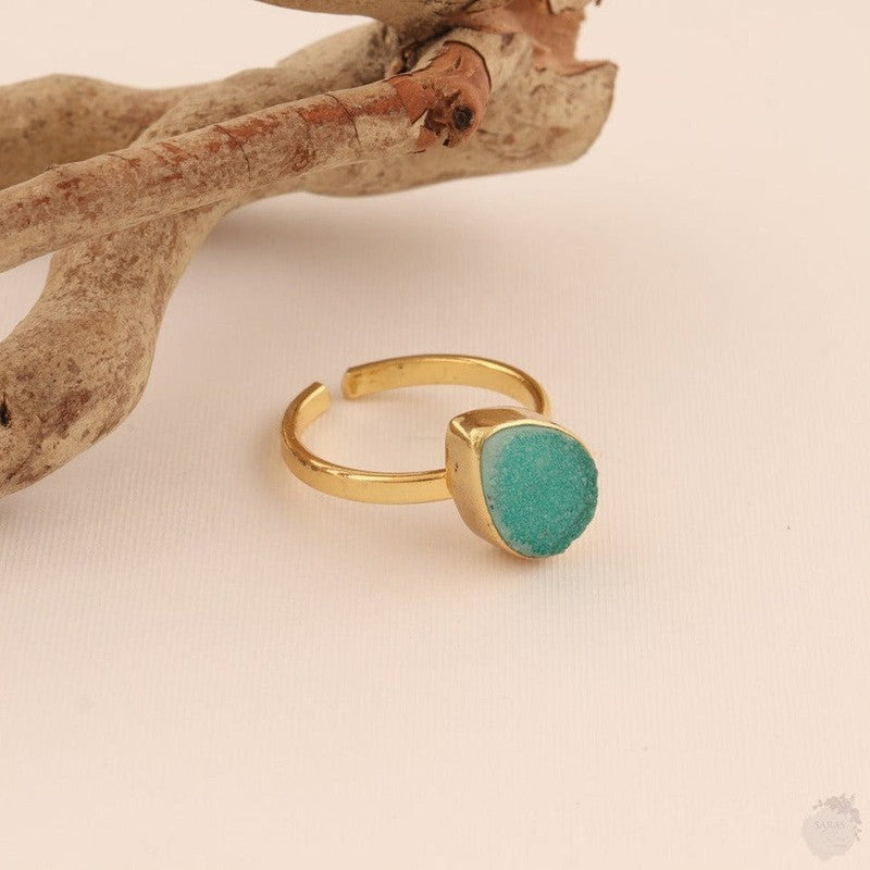 Elegant Green Drusy Gold Plated Ring