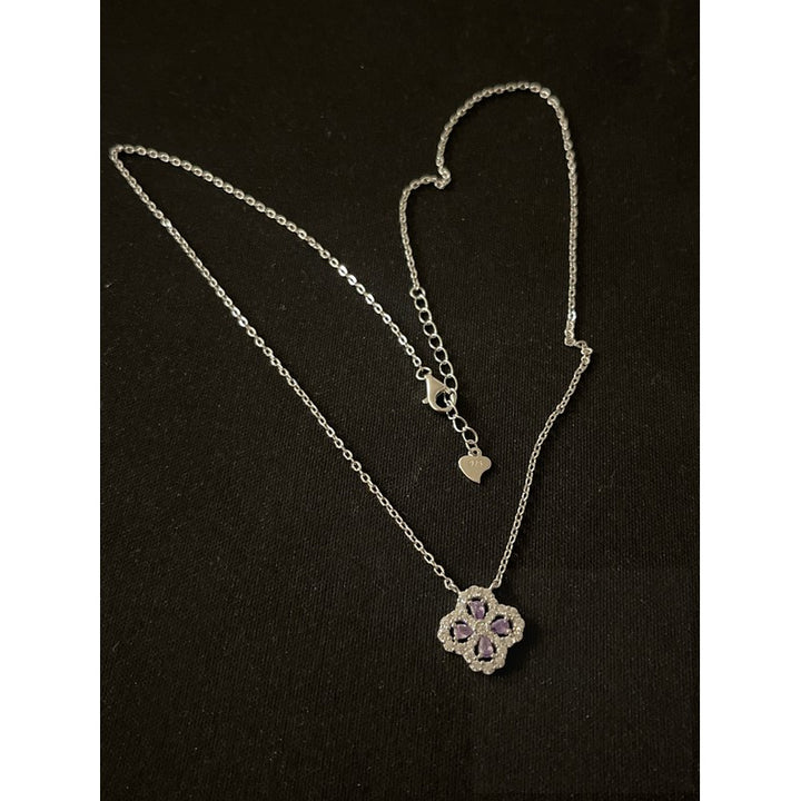 Elegant Sterling Silver Flower Necklace with Purple Zirconia