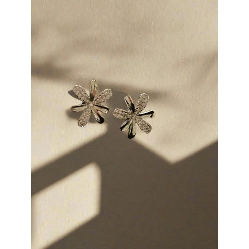 Elegant Sterling Silver Flower Stud Earrings with Gemstone Accents