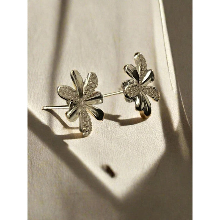 Elegant Sterling Silver Flower Stud Earrings with Gemstone Accents