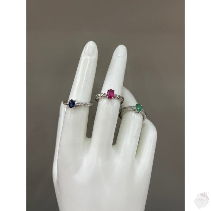 Elegant Sterling Silver Ring with Sapphire, Emerald & Ruby