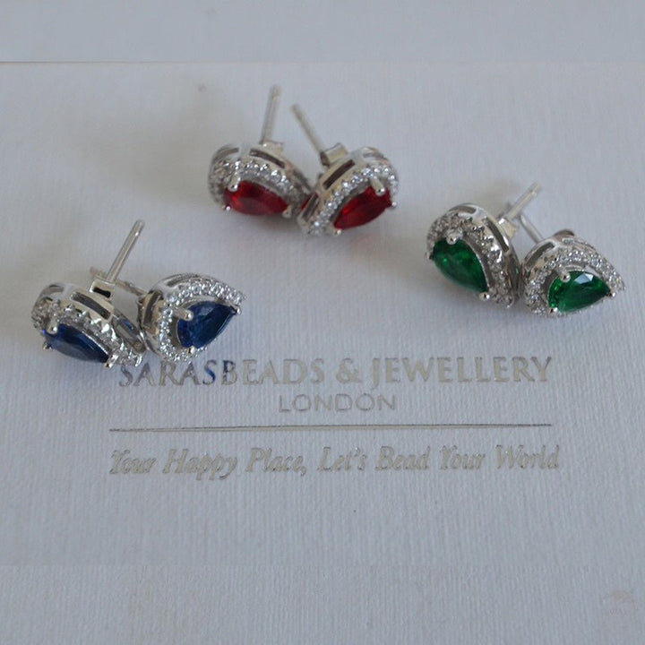 Elegant Sterling Silver Tear Drop Studs with Semi-Precious Stones