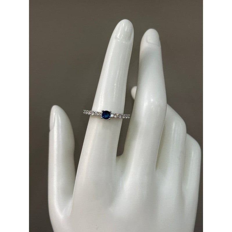 Elegant Zirconia Sterling Silver Ring with Sapphire, Emerald & Ruby