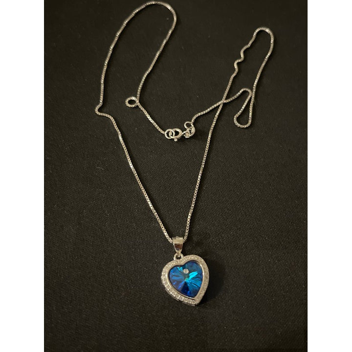 Blue Heart Romance Necklace in Sterling Silver