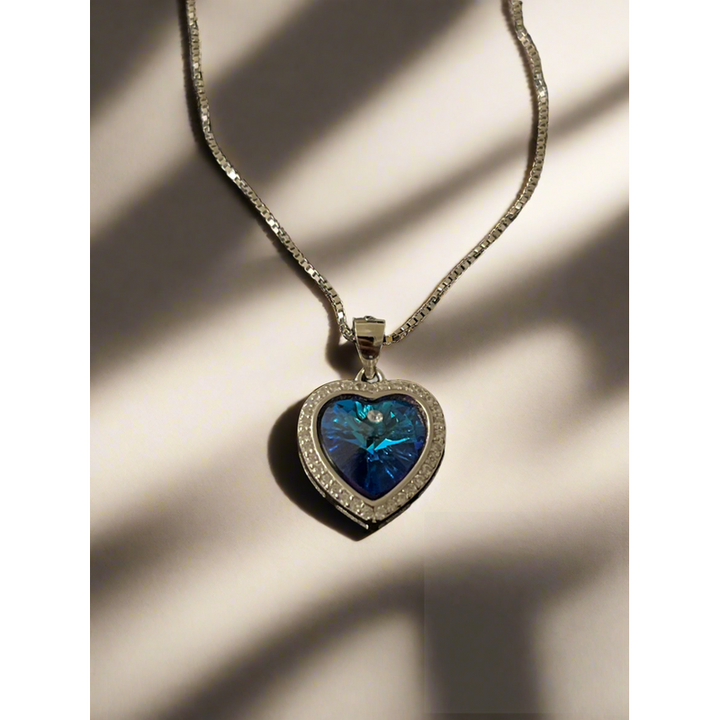 Blue Heart Romance Necklace in Sterling Silver