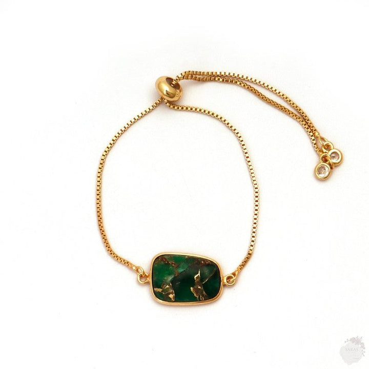 Emerald Jade Green Mohave Coper Turquosie Pull-Up adjustable bracelet.