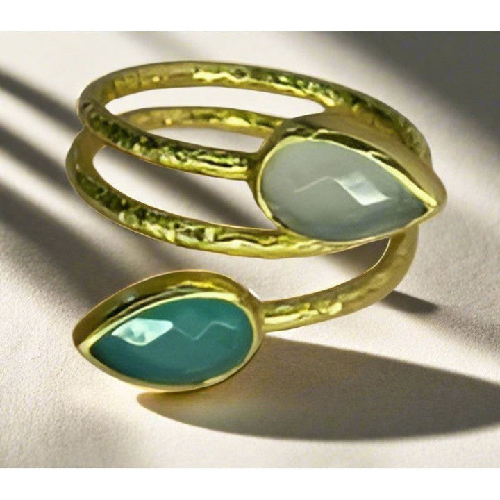 Ethereal Harmony: Handcrafted 18 Karat Gold-Plated Ring with Moonstone and Emerald