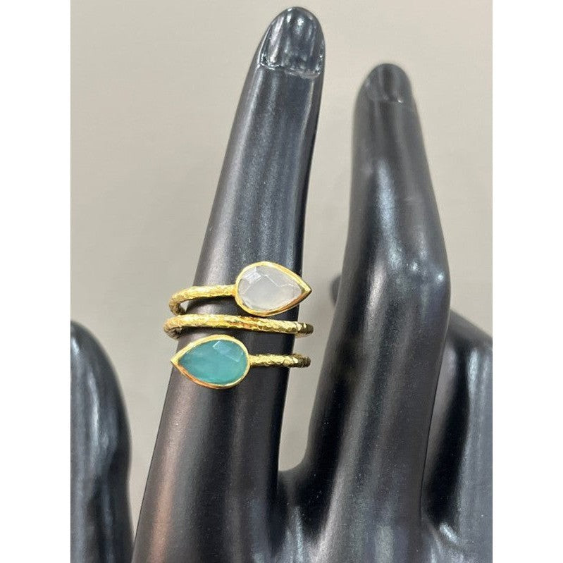 Ethereal Harmony: Handcrafted 18 Karat Gold-Plated Ring with Moonstone and Emerald