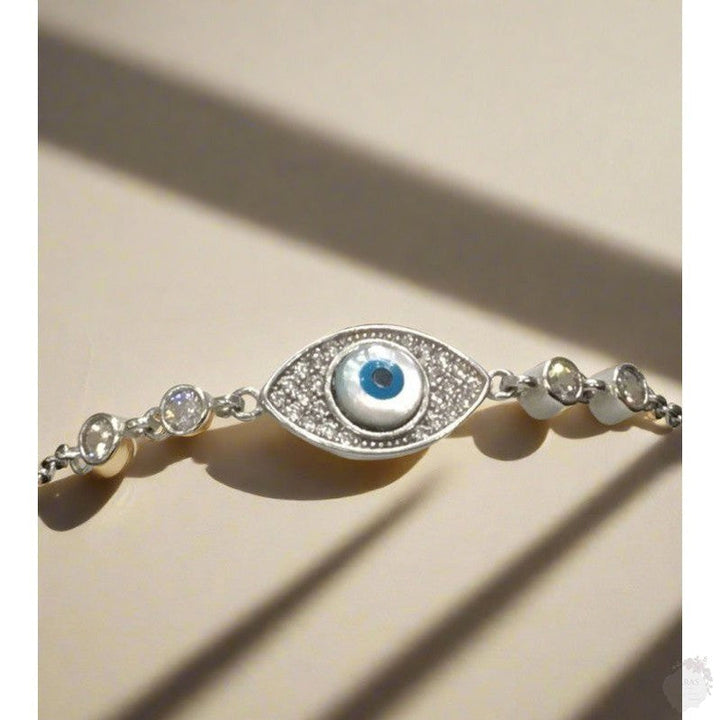 Evil Eye Sterling Silver Bracelet with Dual Zircon Stones