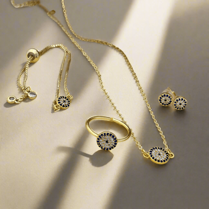 Handmade Gold Plated "18 Karat" Evil Eye FULL Set - Saras Beads & Jewellery