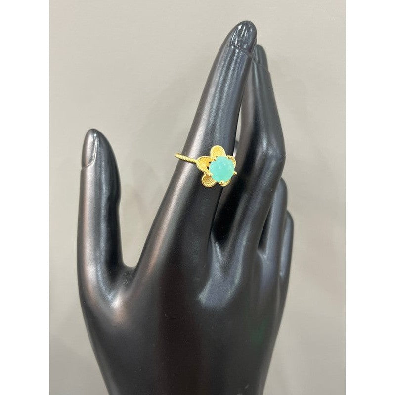 Garden Splendor: Handcrafted 18 Karat Gold-Plated Aqua Chalcedony Flower Ring