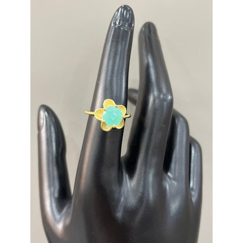 Garden Splendor: Handcrafted 18 Karat Gold-Plated Aqua Chalcedony Flower Ring