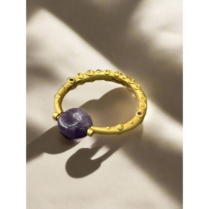 Gilded Gems: Handmade 18 Karat Gold-Plated Ring Adorned with Handcrafted Stones