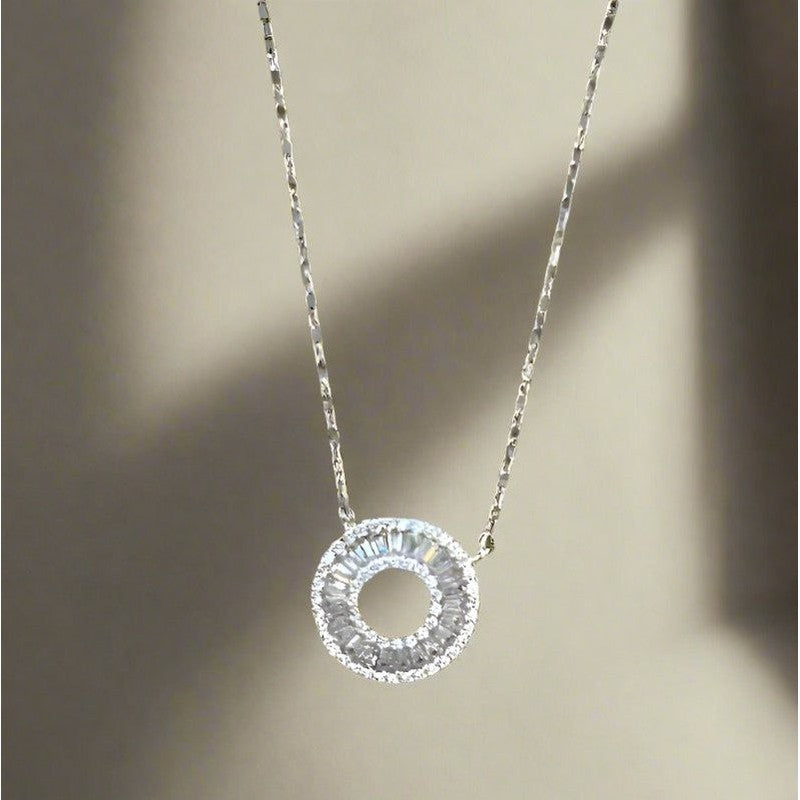 Gleaming Orbit Baguette: Sterling Silver Baguette Necklace