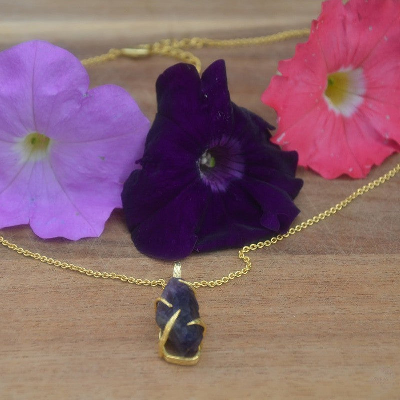 Gold Plated Necklace with Amethyst Pendant