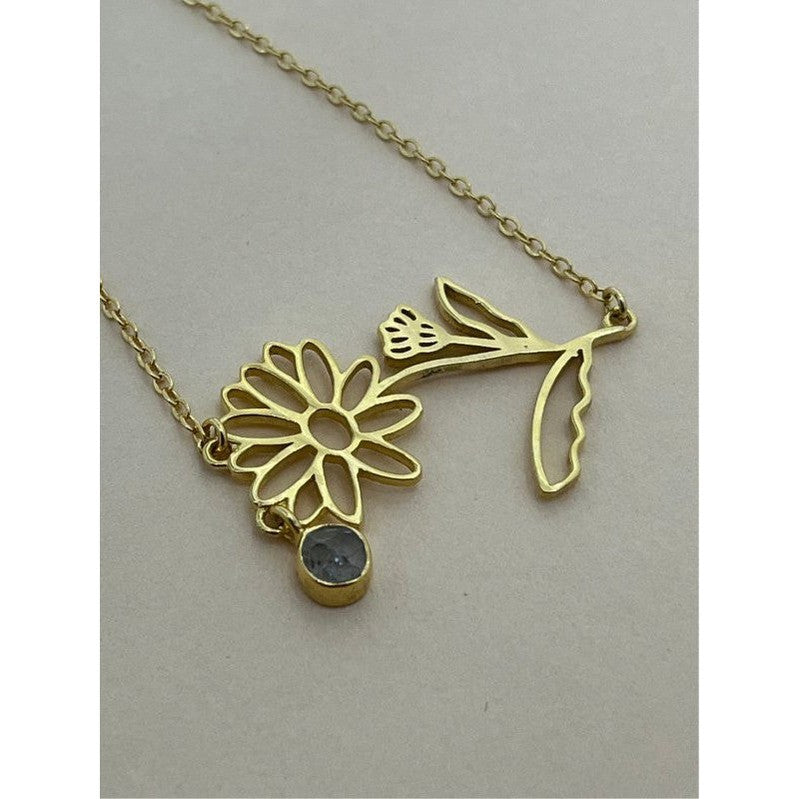 Gold-Plated Necklace with April Diamond, White Topaz & Clear Quartz Birthstones and Sweet Pea & Daisy Flowers