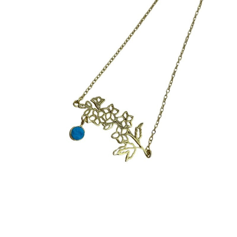 Gold-Plated Necklace with December Turquoise & Blue Topaz Birthstones and Narcissus Flower