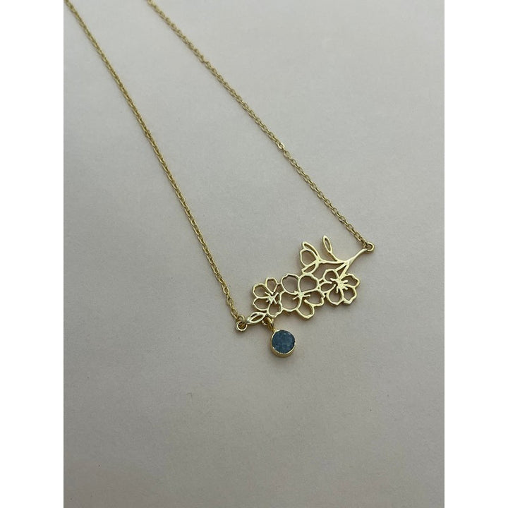 Gold-Plated Necklace with December Turquoise & Blue Topaz Birthstones and Narcissus Flower