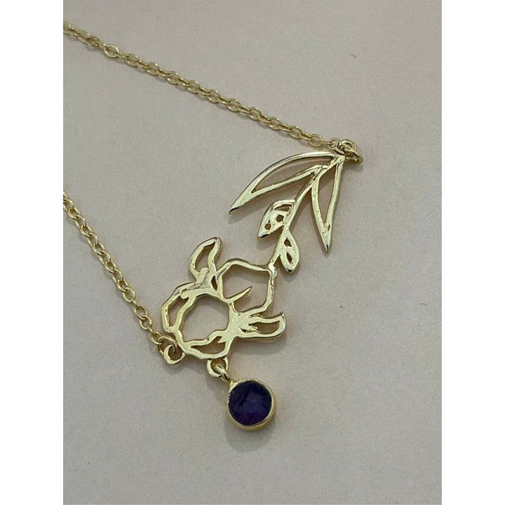 Gold-Plated Necklace with February Amethyst Birthstone and Violet Flower