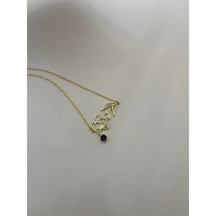 Gold-Plated Necklace with February Amethyst Birthstone and Violet Flower