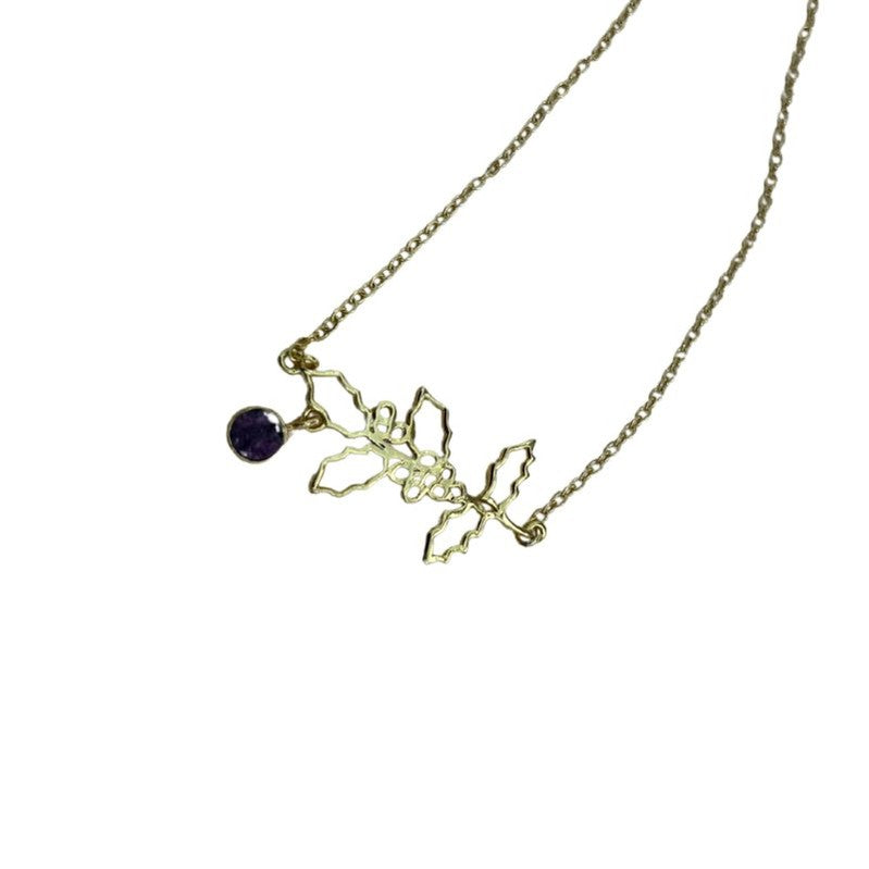 Gold-Plated Necklace with July Ruby Birthstone and Larkspur Flower