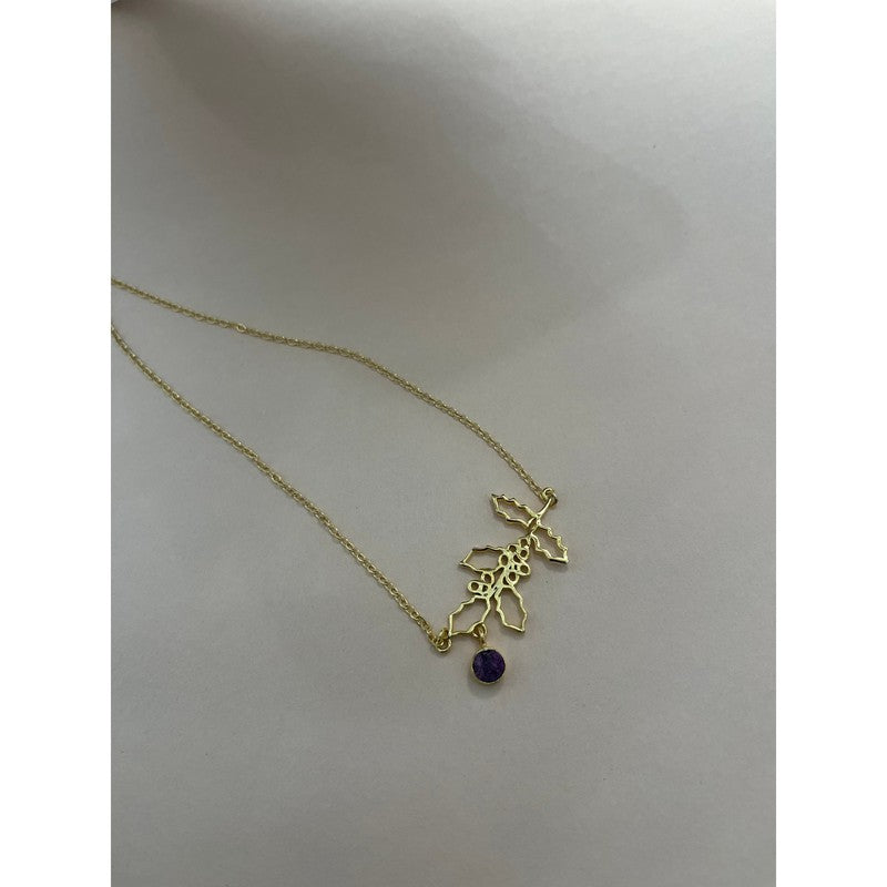 Gold-Plated Necklace with July Ruby Birthstone and Larkspur Flower