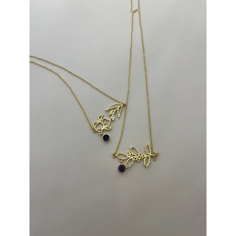 Gold-Plated Necklace with July Ruby Birthstone and Larkspur Flower