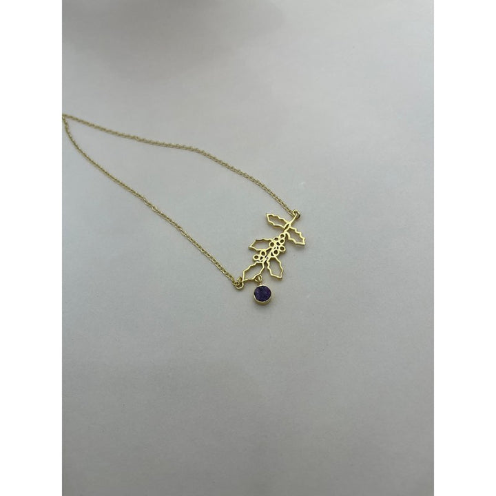 Gold-Plated Necklace with July Ruby Birthstone and Larkspur Flower