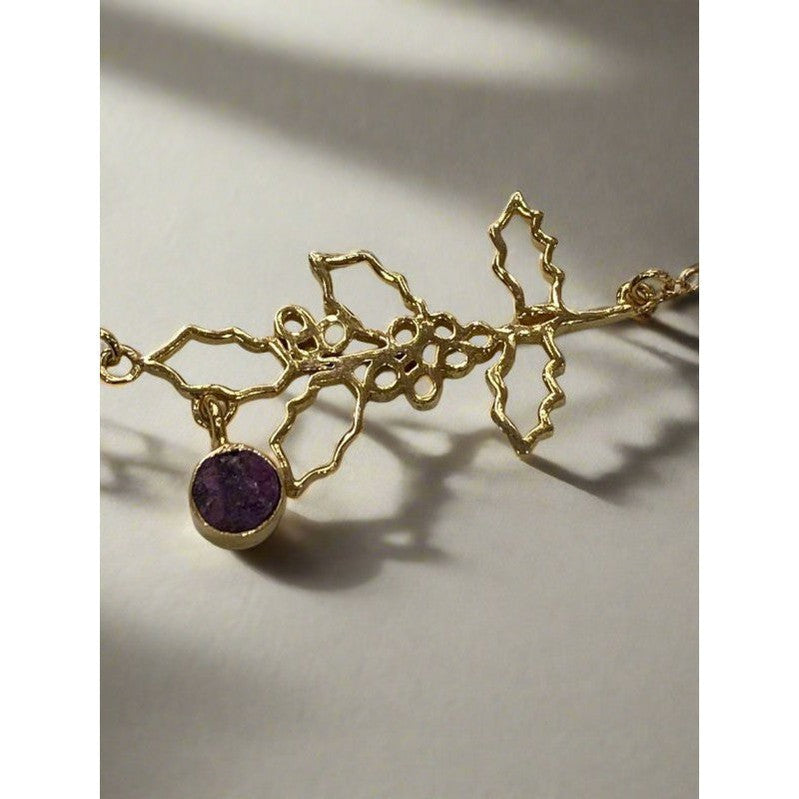 Gold-Plated Necklace with July Ruby Birthstone and Larkspur Flower