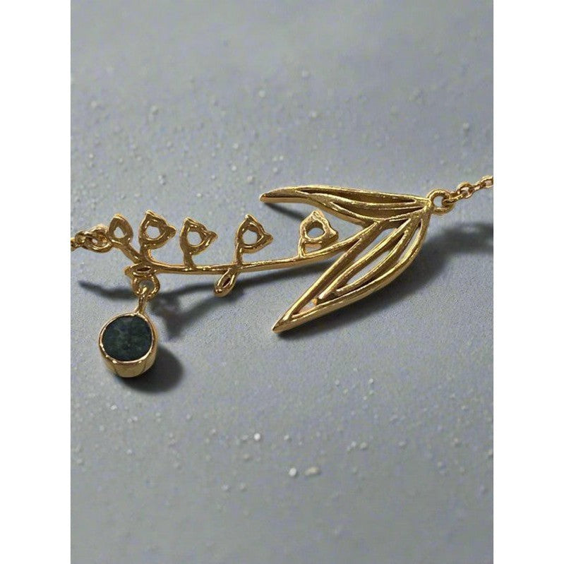 Gold-Plated Necklace with May Emerald Birthstone and Lily of the Valley Flower