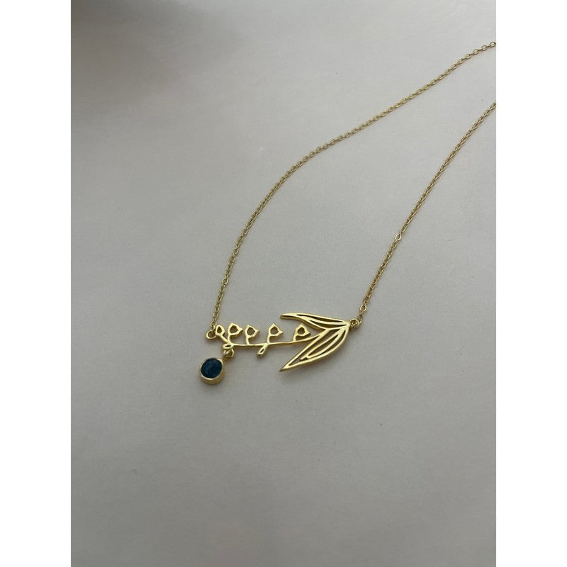 Gold-Plated Necklace with May Emerald Birthstone and Lily of the Valley Flower