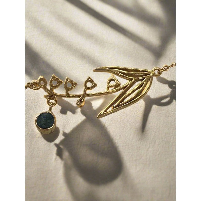 Gold-Plated Necklace with May Emerald Birthstone and Lily of the Valley Flower