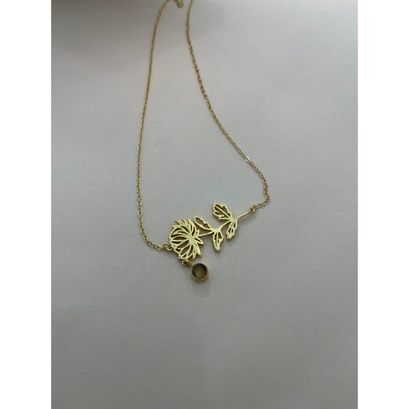 Gold-Plated Necklace with November Citrine & Yellow Topaz Birthstones and Chrysanthemum Flower