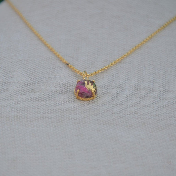 Gold Plated Necklace with Red Mohave Stone