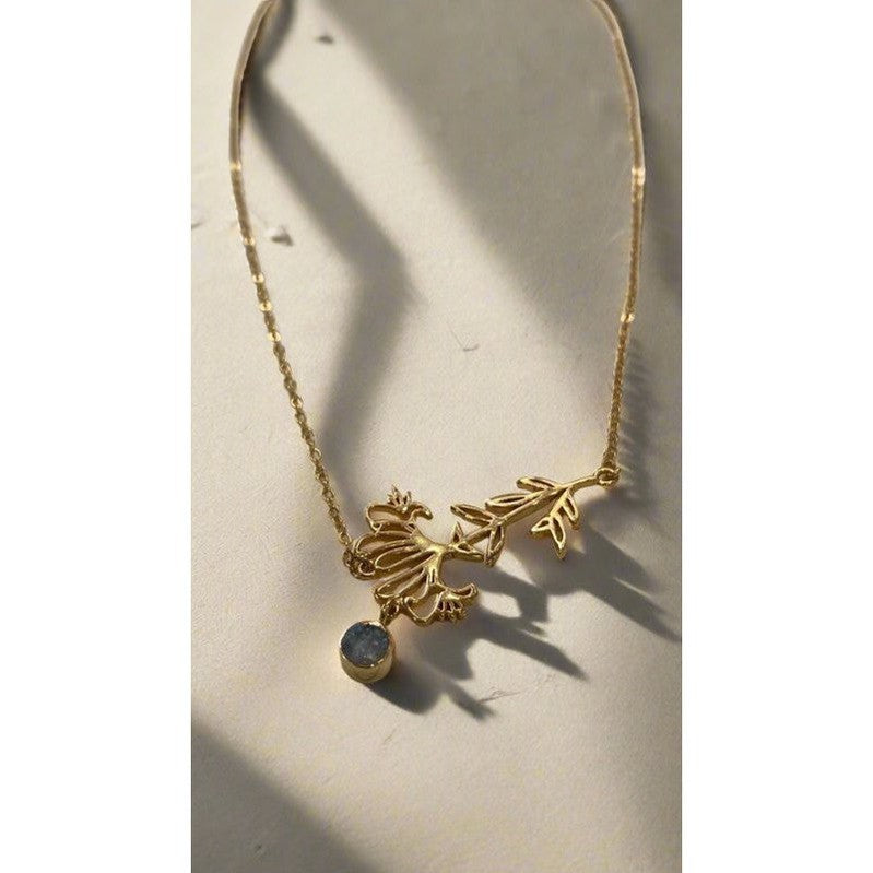 Gold-Plated Necklace with September Sapphire Birthstone and Aster Flower