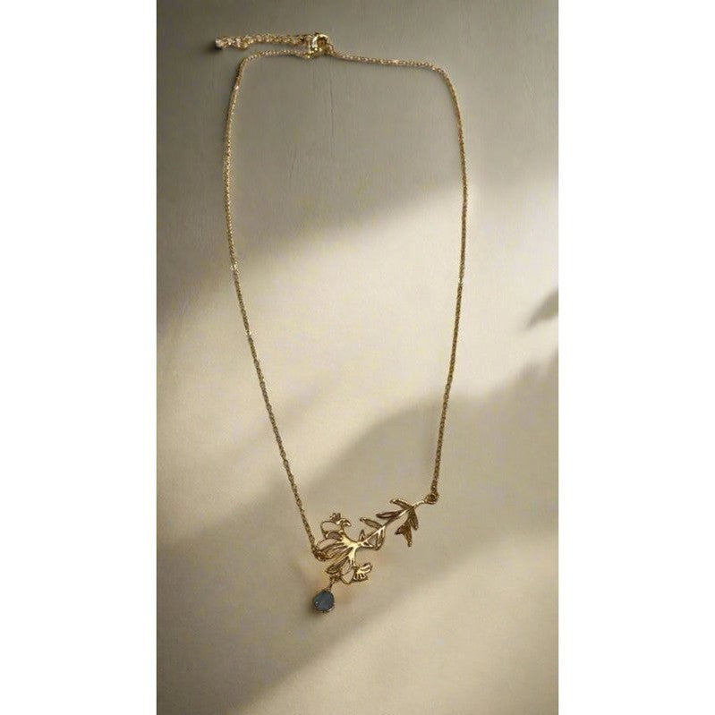 Gold-Plated Necklace with September Sapphire Birthstone and Aster Flower