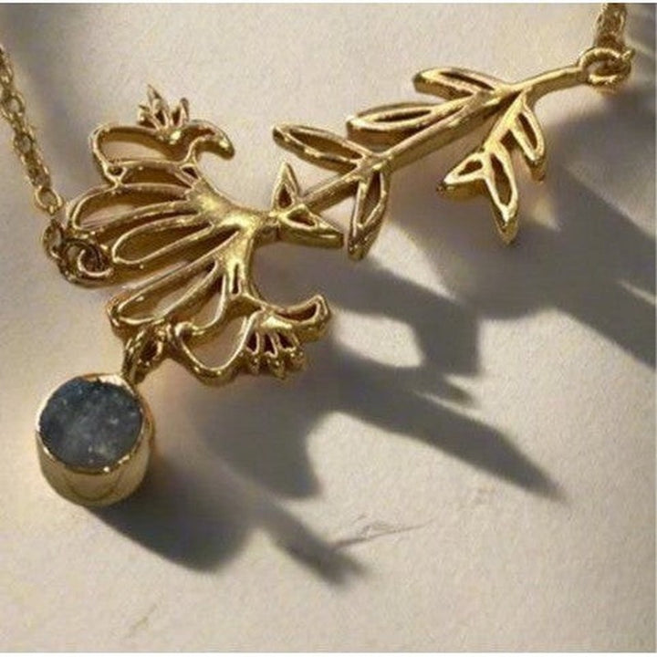 Gold-Plated Necklace with September Sapphire Birthstone and Aster Flower