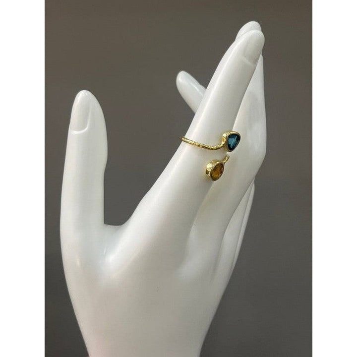 Gold-Plated Ring with Sapphire and Citrine – A Vibrant and Elegant Duo