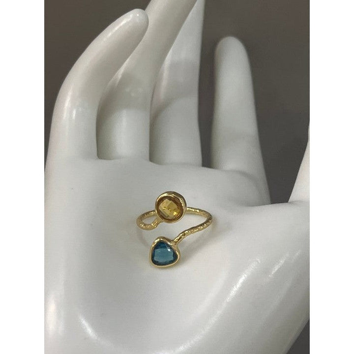 Gold-Plated Ring with Sapphire and Citrine – A Vibrant and Elegant Duo