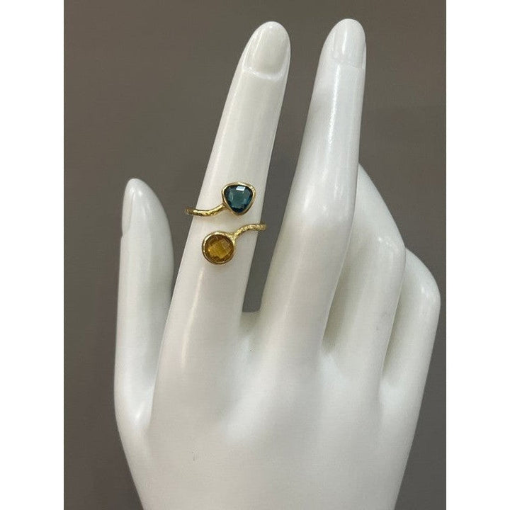 Gold-Plated Ring with Sapphire and Citrine – A Vibrant and Elegant Duo