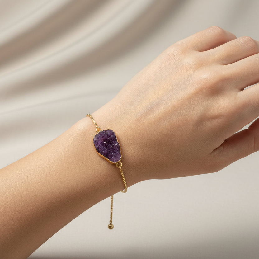 Gold Plated Semi-Precious Stone Bracelet - Light Amethyst