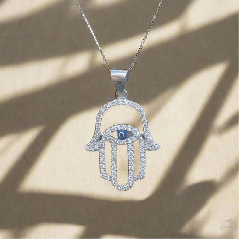 Hamsa Hand with Evil Eye Necklace