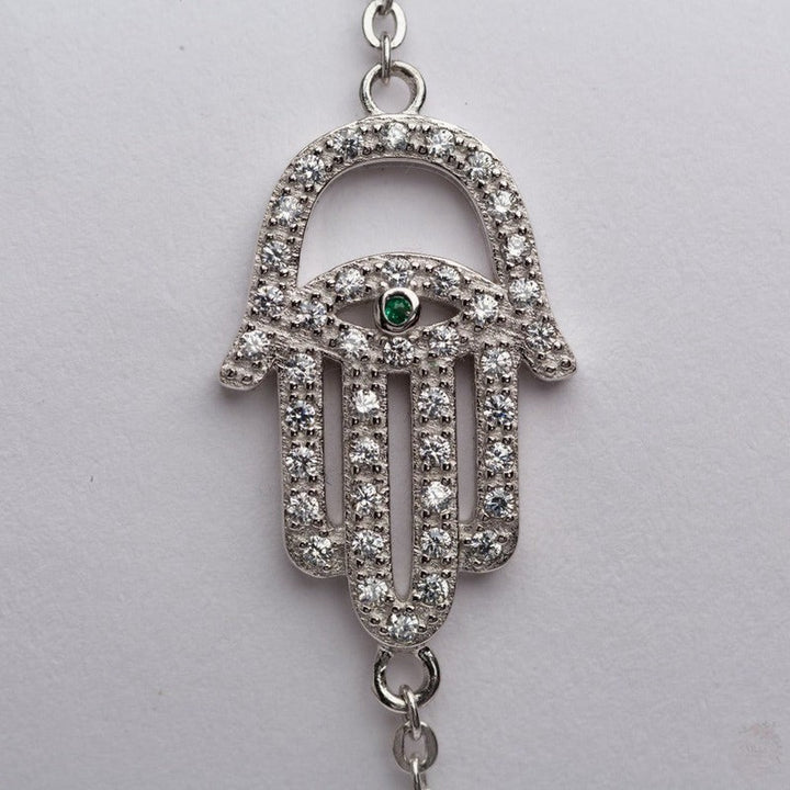 Hamsa Hand with Evil Eye Sterling Silver Bracelet