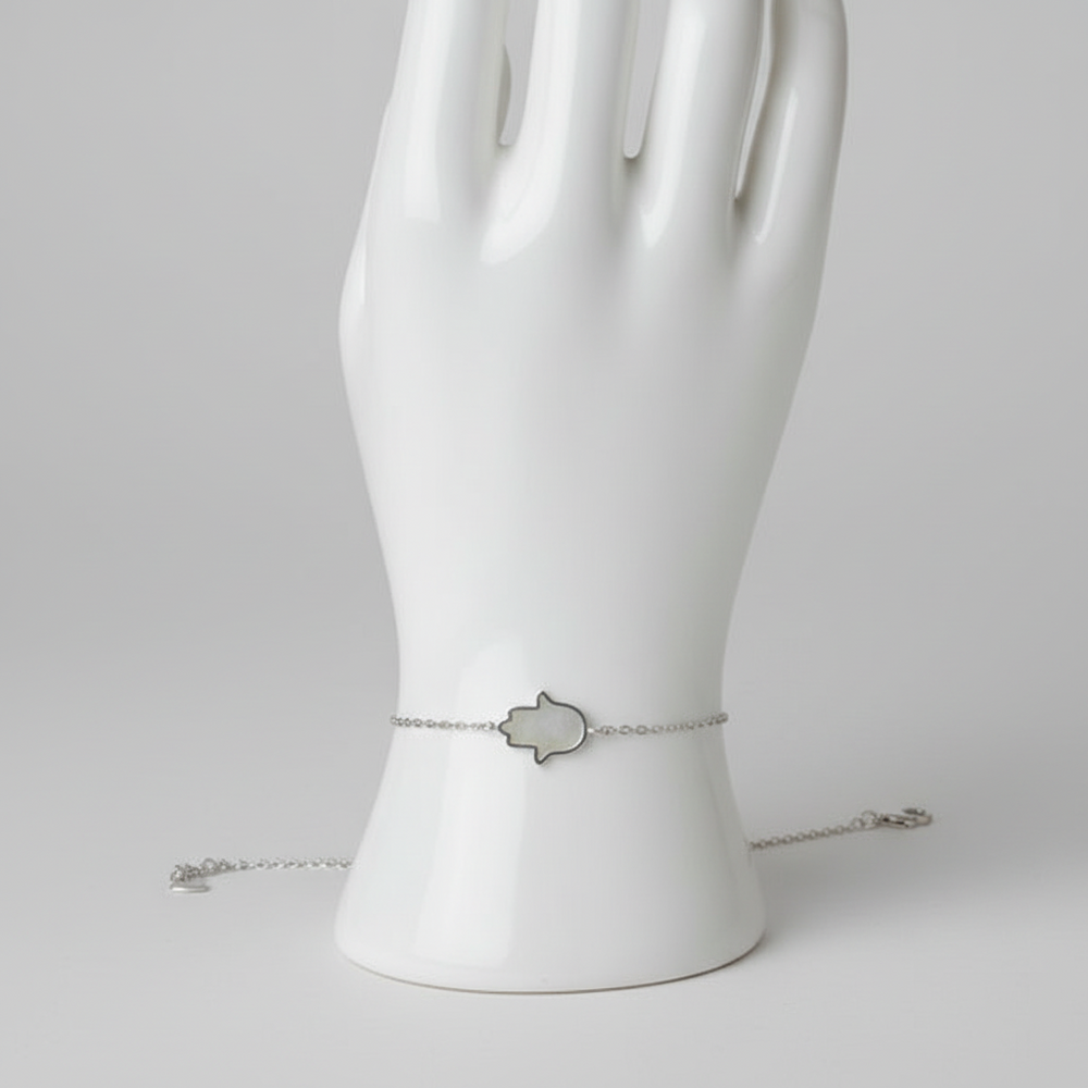Sterling Silver Mother of Pearl Hamsa Bracelet - view 2