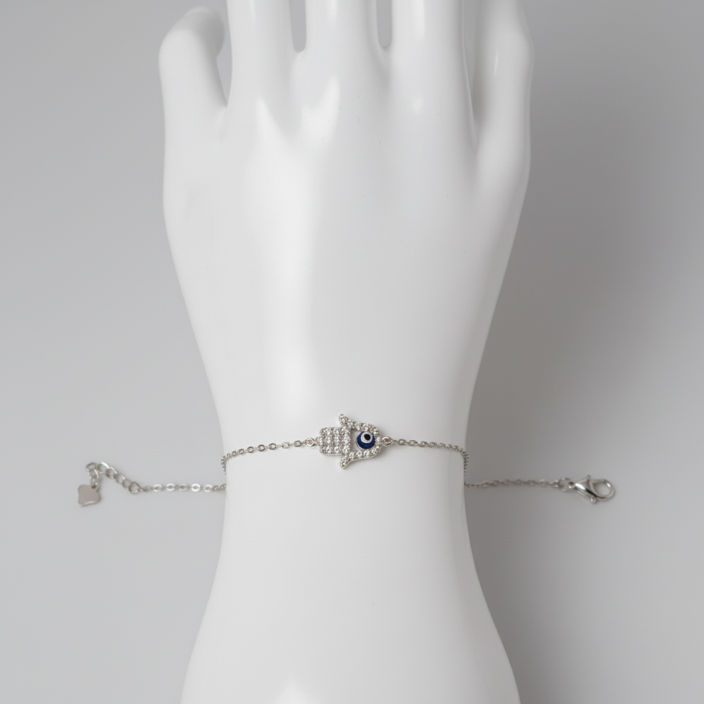 Sterling Silver Hamsa Hand Bracelet with Evil Eye - view 2