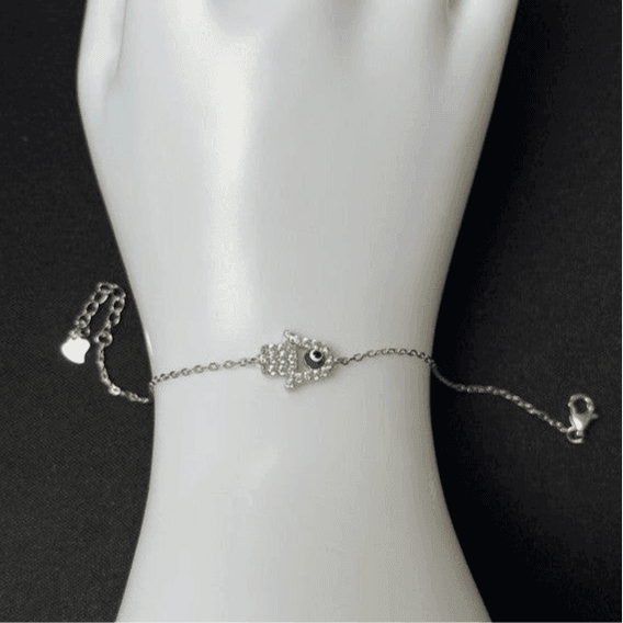 Sterling Silver Hamsa Hand Bracelet with Evil Eye – A Symbol of Protection and Luck - Saras Beads & Jewellery