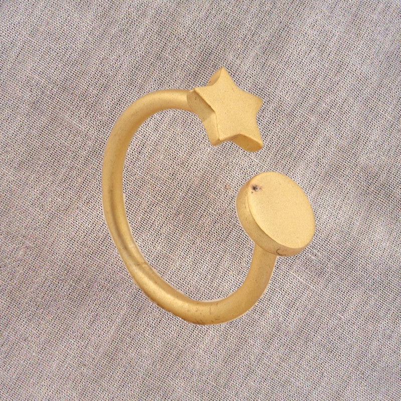 Handcrafted Adjustable Gold-Plated Ring with Circle and Star