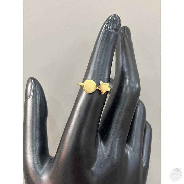 Handcrafted Adjustable Gold-Plated Ring with Circle and Star