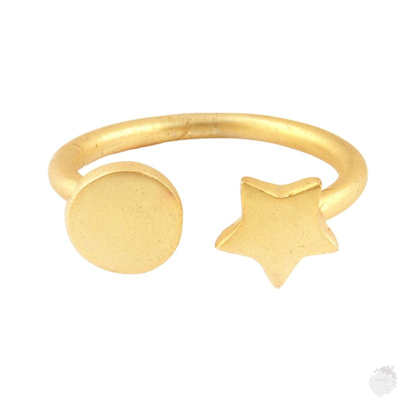 Handcrafted Adjustable Gold-Plated Ring with Circle and Star